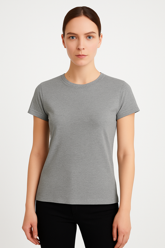 Kadın Gri Bisiklet Yaka Tişört