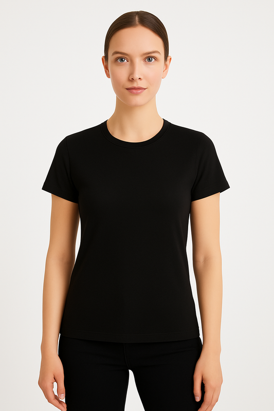 Kadın Siyah Bisiklet Yaka Tişört